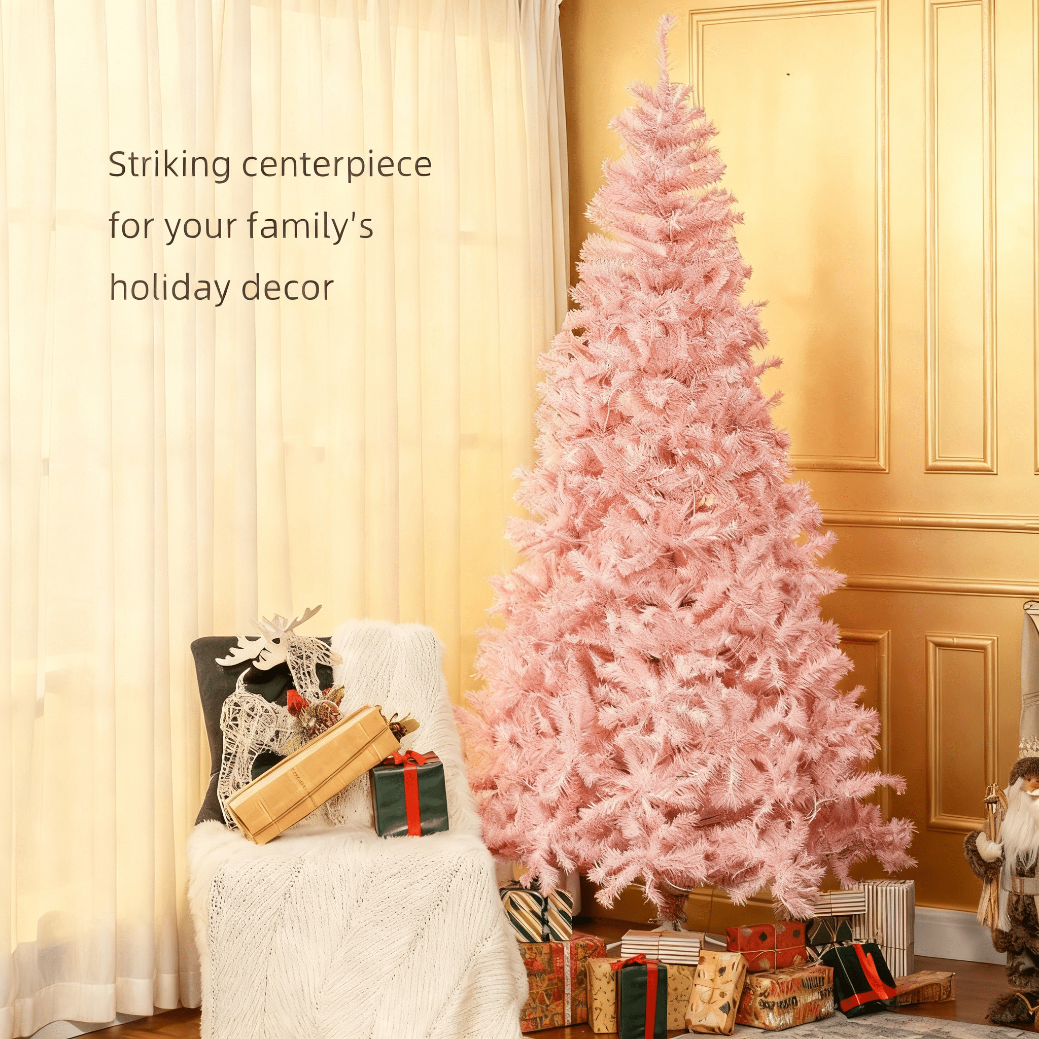 7.5ft Prelit Pink Christmas Tree 1346 Tips 500 Warm White LED Lights Metal Stand Indoor Decor