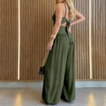 thumbnail image 4 of Jumpsuits for Women Sleeveless Cut-Out Waist U-Neck Spaghetti Strap Backless Tie-Back Ruched High Waist Summer Romper 2XL, 4 of 6
