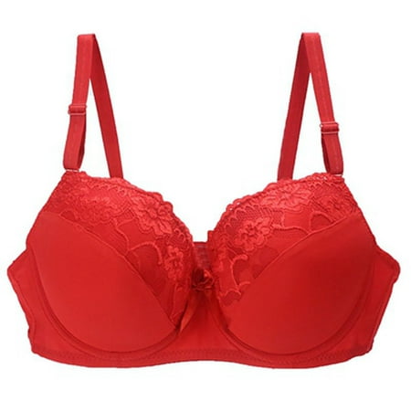 

Mitankcoo Women s Seamless Plunge Bra Full-Coverage Lace Bra with Underwire Cups Small to Plus Size Everyday Wear Red S
