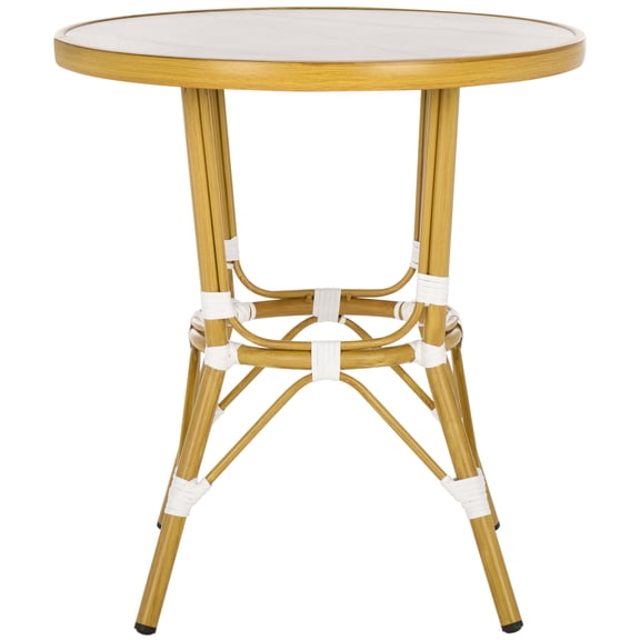 Safavieh Pomona Outdoor Aluminum Bistro Table, White/Bamboo