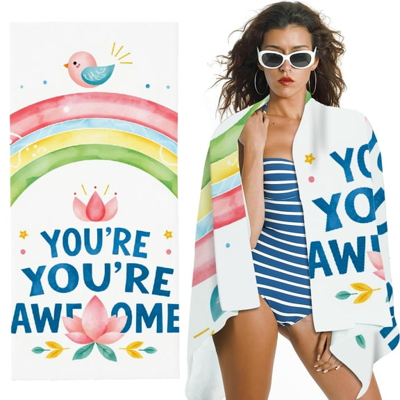 RKSupls Rainbow You're Awesome Watercolor Microfiber Beach Towel, Extra Large Quick Dry Lightweight Absorbent Towel for Travel Swimming Camping, Soft Super Absorbent- 30x60 in