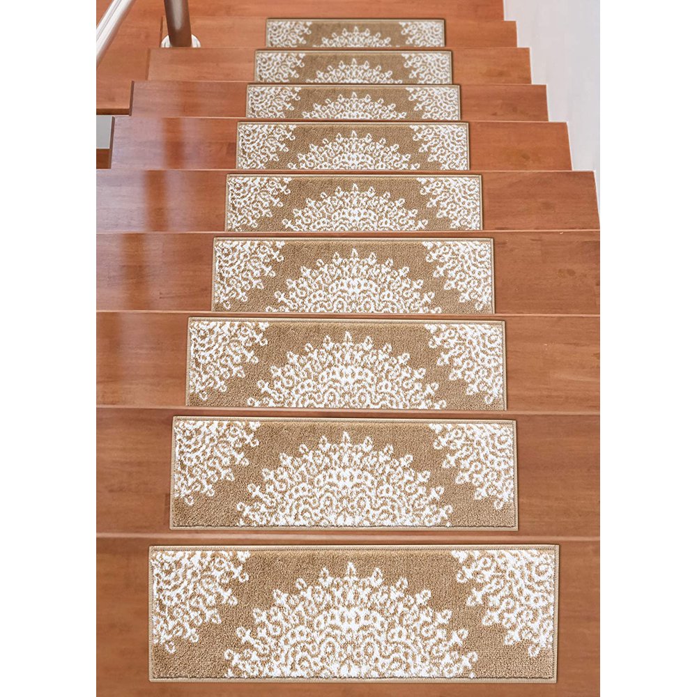Beverly Rug Indoor Non Slip Carpet Stair Treads w/ Installed Tape 9"x28