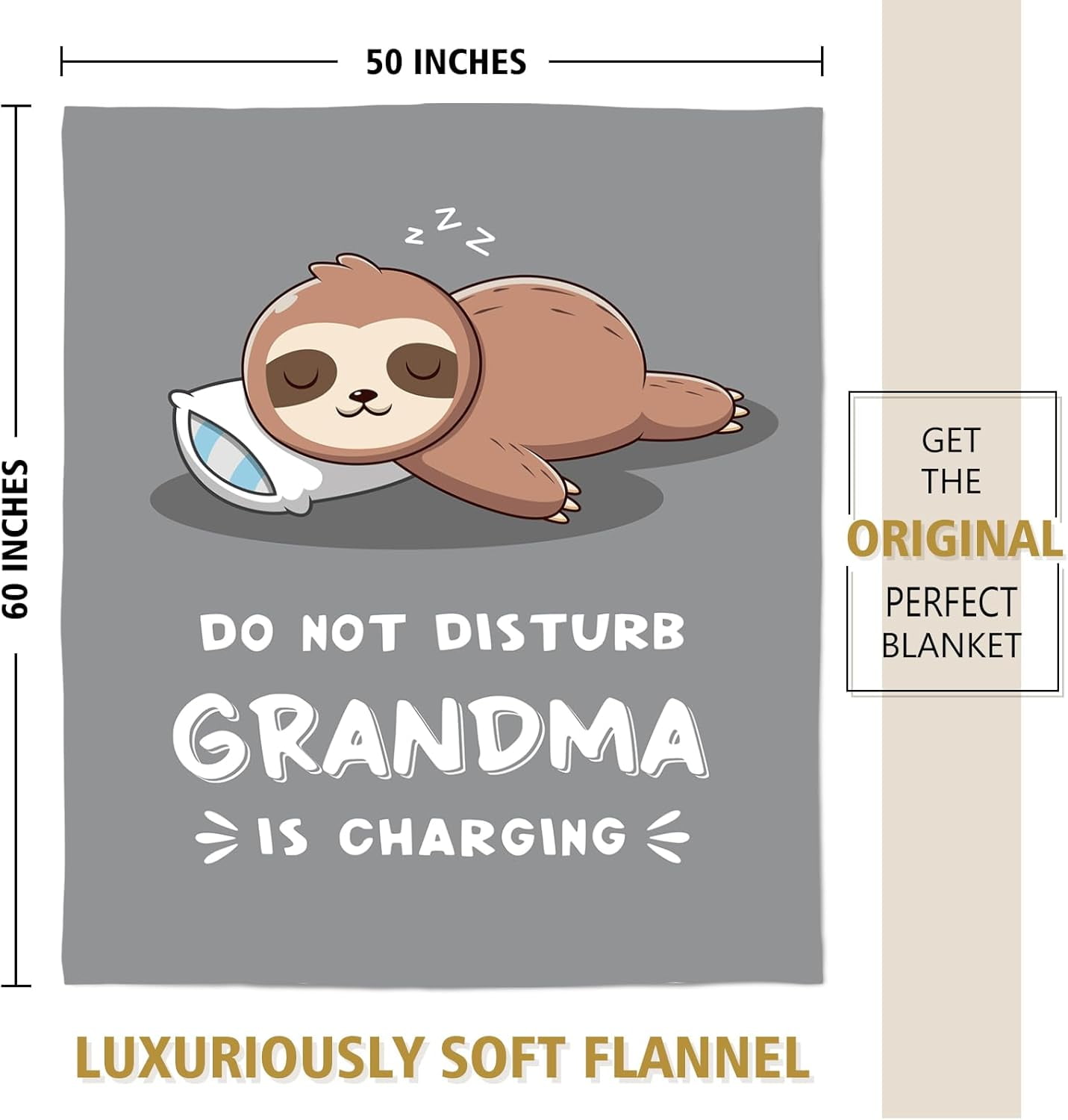 Funny Grandma Birthday Gifts, Grandma is Charging Sloth Blanket, Gift for Grandmas from Grandkids, Grandmas Gifts for Christmas Mothers Day, Super Soft Blanket for Grandmother