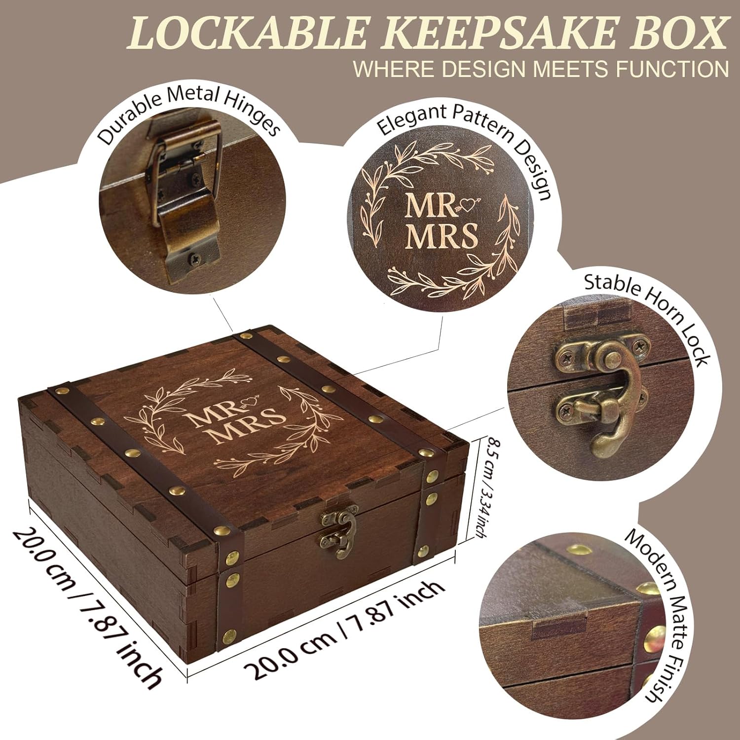 MHSIOAP-Wooden Wedding Keepsake Box, Mr Mrs Memory Box with Lids, Wedding Engagement Gift Decorative Storage Boxes for Couples, Newlyweds, Bridal Shower, Vintage-Inspired Chasing for Special Memories