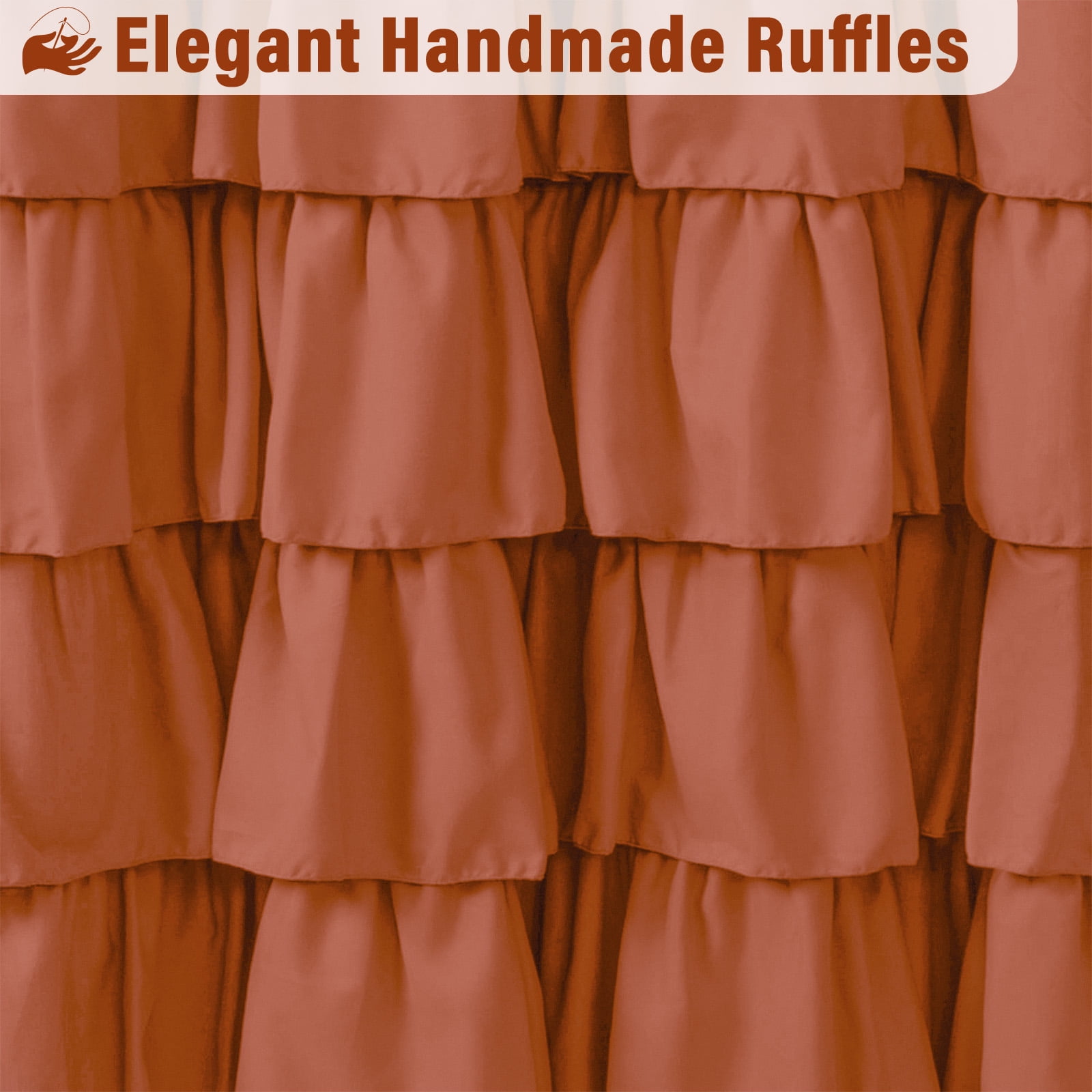 Lipa Farmhouse Ruffle Shower Curtain,Shabby Chic Shower Curtain with 12 Hooks,Dark Orange,72" x 72"
