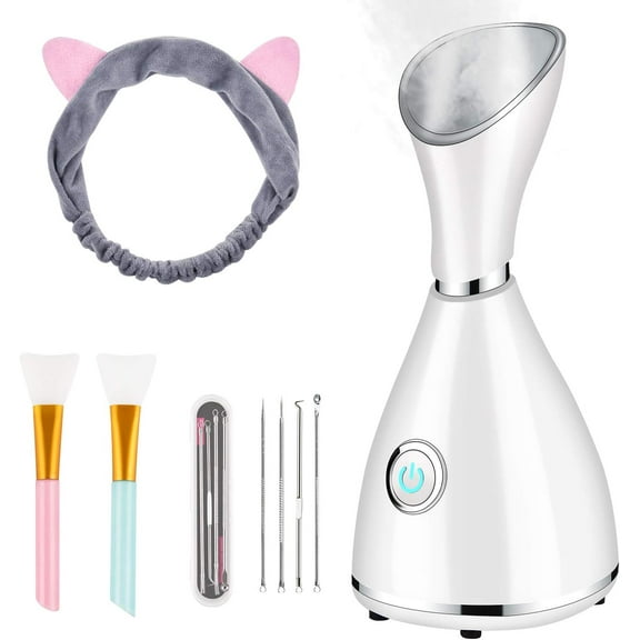 Facial Steamer for Facial Deep Cleaning, Moisturize, Unclog Pores, Face Spa, Nano Ionic Humidifier, Home Facial Warm Mist Face Steamer with Blackhead Removal Kit, Brush, Hair Band