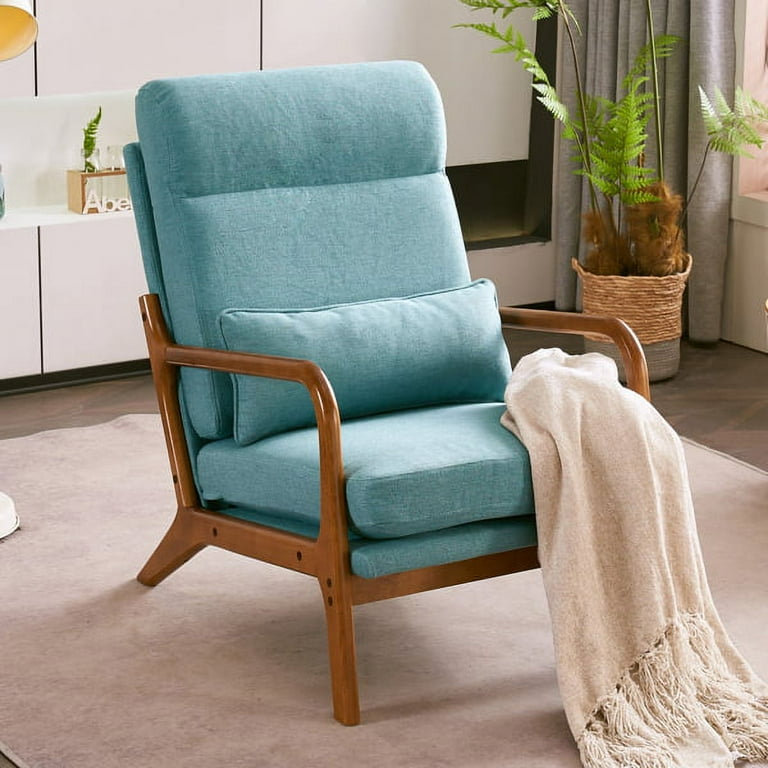 Modern Accent Chair Comfy Lounge Chair with High Back Design Comfy Living Room Chair with Wooden Armrest Upholstered Living Room Bedroom Chair