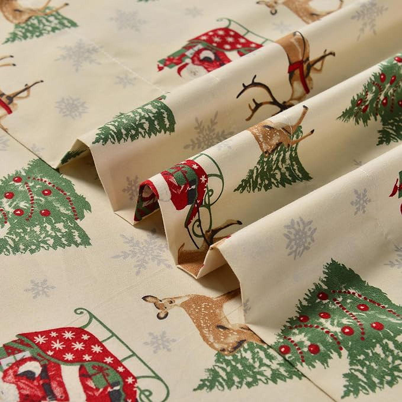 Holiday Pattern 6-Piece Luxury Soft Bed Sheets, 1500 Premium Hotel Quality Microfiber, Wrinkle & Fade Resistant Bedding Set, King, Santa Moose