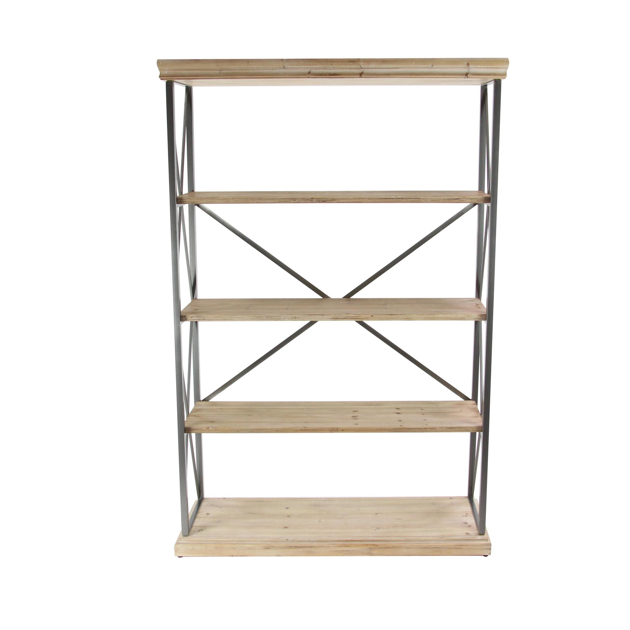 DecMode 48" x 72" Brown Wood 5-Tier Shelving Unit with Gray Metal X-Frame, 1-Piece