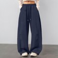 thumbnail image 4 of felwors Womens Barrel Sweatpants Baggy Y2K Drawstring Wide Leg Pants with Pockets Navy for Size XL, 4 of 9