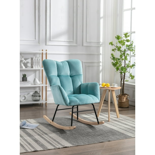 Rocking Chair Nursery Velvet Tufted Upholstered Rocking Chair, Mid