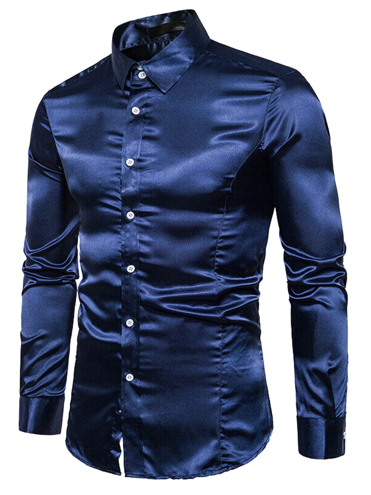 Diconna - Men Formal Satin Shiny Silk Wedding Dress Shirt Fashion Slim ...