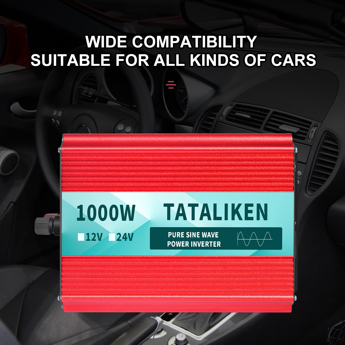TATALIKEN 1000 Watts 2000 Watts Pure Sine Wave Power Inverter DC 12V to AC 110V/120V Car Inverter with 2 AC Outlets for Power Tools Home Vehicles RV Truck, LCD Display