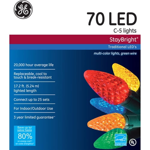 GE Staybright LED C5 MultiColor Christmas Lights, 70 Count Walmart
