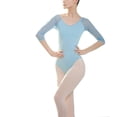 thumbnail image 1 of Womens Mesh 3/4 Sleeve Training One Piece Romper Leotard for Gymnastics Dance, 1 of 1
