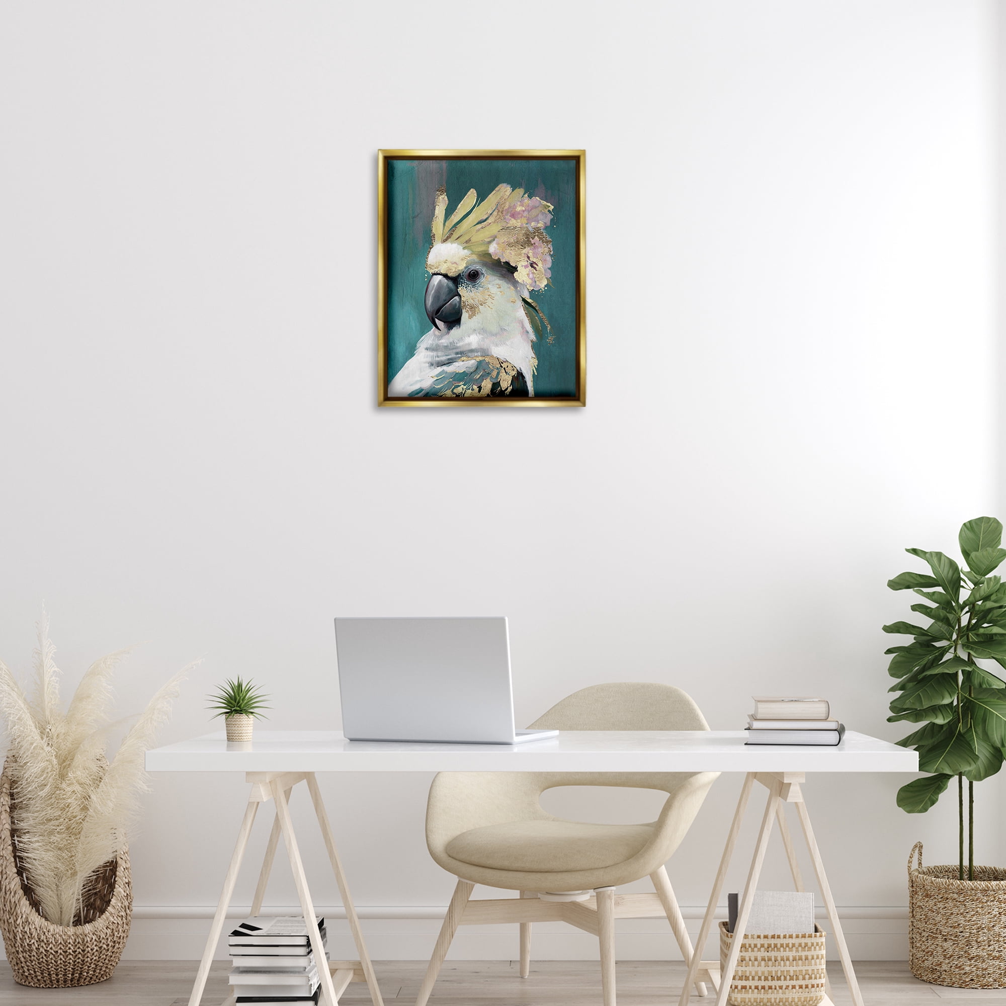 Stupell Industries Cockatoo with Gold Accents Animals Painting Gold Floater Framed Canvas Art Print Wall Art, 17 x 21