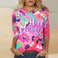 thumbnail image 2 of EQWLJWE Tops Summer Pour Femmes Femmes Tops Dégagement Mode Femmes Trois Quarts Manches Rétro Col Rond Imprimé Pâques Lâches Chemisier Tops Manches Trois Quarts, 2 of 4