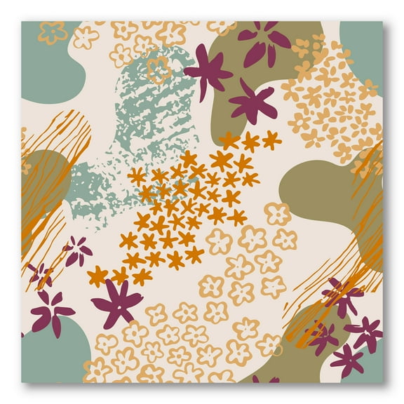 Fluid Shapes and Flowers Silhouettes 16 in x 16 in Painting Canvas Art Print, by Designart