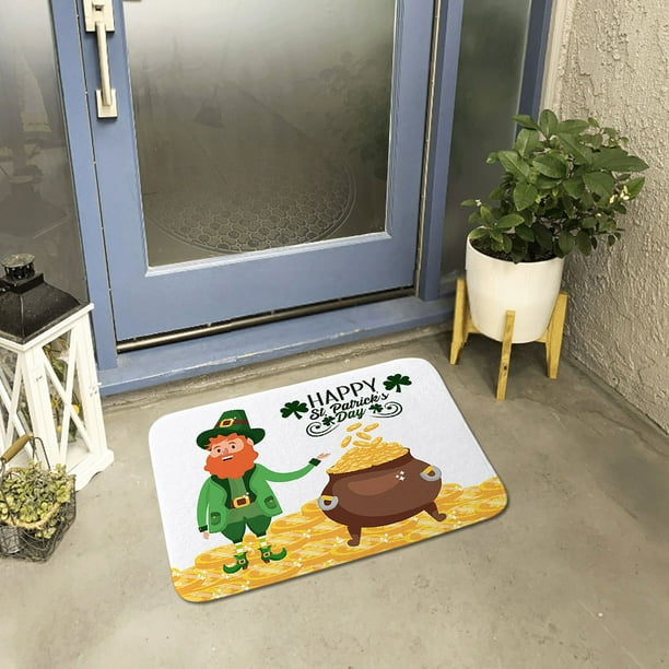 Alfombra de baño de franela del Día de San Patricio | Banda de rodadura de puerta navideña absorbente de agua blanda | Decoración festiva cálida antideslizante | Bordes cosidos duraderos