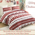 thumbnail image 2 of Exclusivo Mezcla Christmas Twin Size Comforter Set, 2 Pieces Reversible White and Rust Red Striped Bedding Comforters, Printed Reindeer Snowflakes Pattern, 2 of 7
