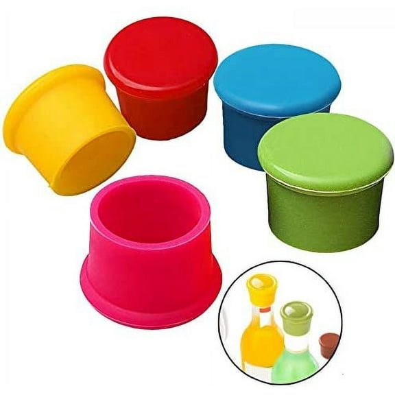 5 Pcs Silicone Wine Bottle Cap, Reusable Vacuum Sealed Wine Bottle Stopper Cap for Champagne Beer Wine Sealer Cover