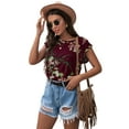 thumbnail image 7 of JWD Summer Ruffle Short Sleeve Knit Tunic Tops Shirts Tank Tee Blouse For Women FP Wine Red US Large, 7 of 7