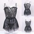 thumbnail image 2 of Levmjia Womens Spaghetti Strap Lace One Piece Lingerie Set Floral Sheer Mesh Bodysuit Adjustable Thin Straps Soft Lightweight Sleepwear Date Nights, 2 of 9