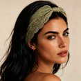 thumbnail image 3 of Womens Vintage Lace Headband - Wide Elastic Boho Turban with Bow Knot & Floral Hollow - Stretchy Non-Slip Scarf for Daily Wear Army Green, 3 of 4