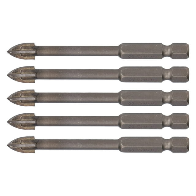 Tile Cross Bit Tool, Strong Toughness Universal Cross Drill Bits 5Pcs 1/4in Hex Shank Hard Alloy for Concrete for Impact Driver for Plastic for Ceramic