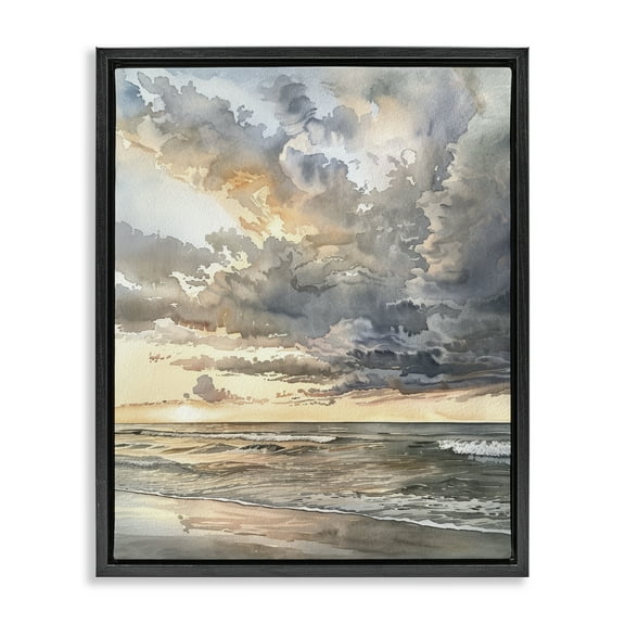 Stupell Industries Moody Sea Cloudy View Landscape & Nature Painting Black Floater Framed Canvas Art Print Wall Art, 17 x 21