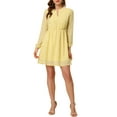 thumbnail image 2 of INSPIRE CHIC Women's Dress Gilding Star V Neck Long Sleeve Party Flared A-Line Dress L Light Yellow, 2 of 6