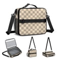 thumbnail image 4 of Beige and Gray Checkered Pattern Insulated Lunch Bag with Shoulder Strap and Bottle Holder,Bento School Lunch Bag Box,11x9.5x3.5 Inches, 4 of 4