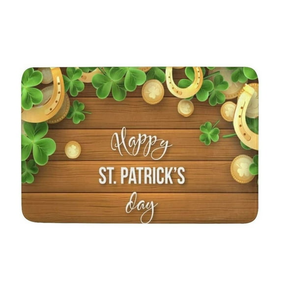 GERsome St. Patricks Day Door Mat Indoor Outdoor Area Rugs 15.7 x 23.6 Inch Shamrock Welcome Mat Non-Slip Green Entrance Floor Mat Clover Doormat for Kitchen Living Room Bath Room