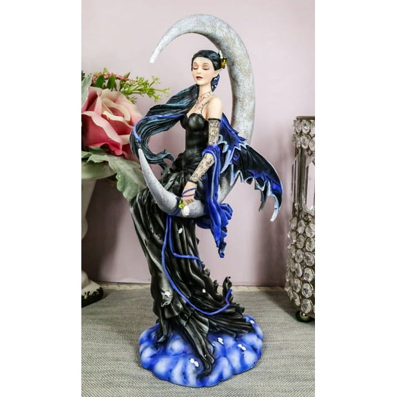 Large Celestial Crescent Moon Solace Fairy Statue 12"H By Nene Thomas Decor
