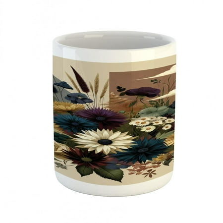 

Floral Eucalyptus Mug Wild Flower Bouquet Expressive Rustic Seasonal Botanic Artwork Ceramic Coffee Mug Cup for Water Tea Drinks Eggshell Maroon Green 11oz