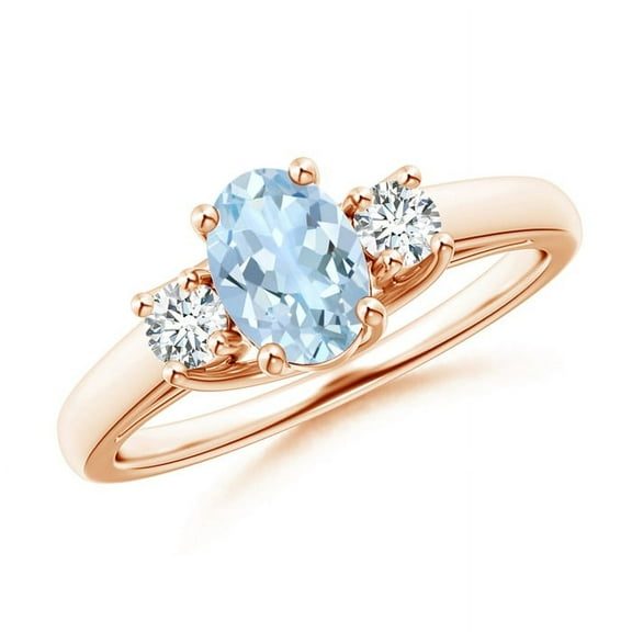 925 Silver Rose Plated 1.20 Ctw Aquamarine Three Stone Band Ring Women Engagement Ring