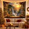 thumbnail image 3 of Waterfall in a Lush Mountain Valley at Sunset, Serene Fantasy for Nature Lovers, Mountain Landscape Art, Housewarming Gift, Tapestry Wall Hanging for Bedroom and Living Room, 3 of 7