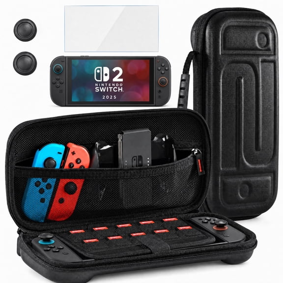 RaceGT Carrying Case for Nintendo Switch 2 (2025) Hard Shell Travel Bag with Screen Protector , Thumb Grips & 10 Game Storage
