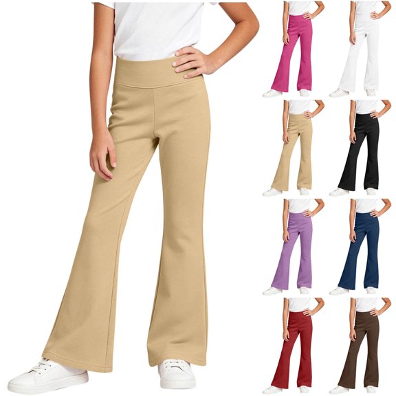 Girls High Waist Flare Pants Stretch Bell Bottom Casual Yoga Pants with Soft Fabric for Teens Dance Jazz Gymnastics and Daily Wear