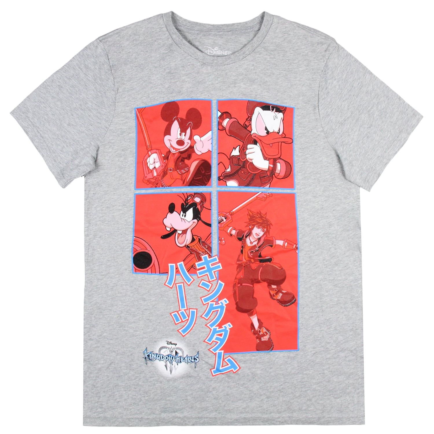 Disney Mens' Kingdom Hearts Characters In Action Grid Kanji T-Shirt, XL ...