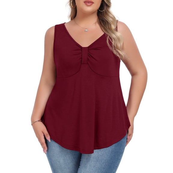Gleelist Plus Size Tank Tops for Women Bow Detail V Neck Loose Sleeveless Swing Tank Summer Womens Tops Plus Size XL-5XL