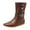 Brown, variant on Women's Leather Flat Mid Calf Boots Fashion Snap Slip On Fold Over Booties Casual Non Slip Motocycle Boots Brown Size 6