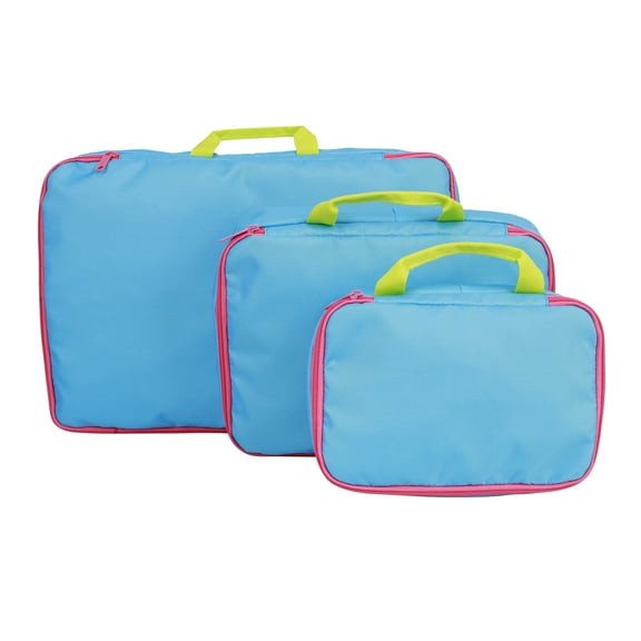 CRCKT Kids 3-Piece Zippered Polyester Packing Cube Set - Blue, Green, Pink Colorblock