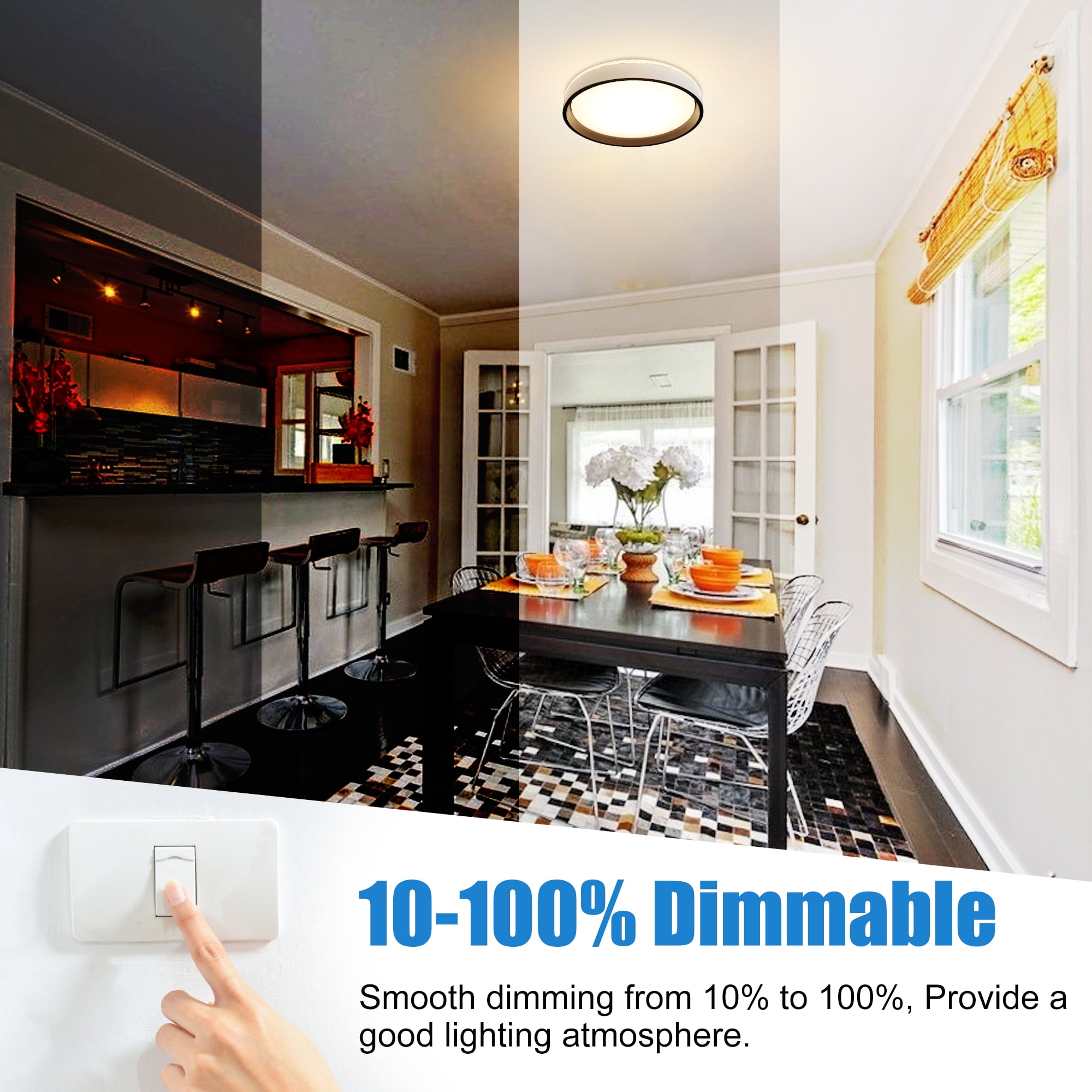 MingBright 15 Inch Modern Round Light Fixtures Ceiling Mount Dimmable, 24W LED Ceiling Light, 3000K/4000K/5000K 3 Color Temperature for Bedroom, Kitchen, Living Room,Bathroom