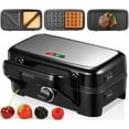 thumbnail image 1 of HOUSNAT 3 in 1 Sandwich Maker, Waffle Maker with Removable Plates, 1200W Panini Press with Interchangeable Non-Stick Plates, Indicator Lights, 5-gear Temperature Control, Silver/Black, 1 of 5