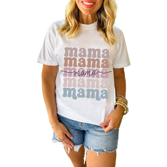 Women's White Mama Lettering Printed Crew Neck Tee - Casual Graphic T-Shirt | [ZhiHiMeRi] | (US 20-22)2XL