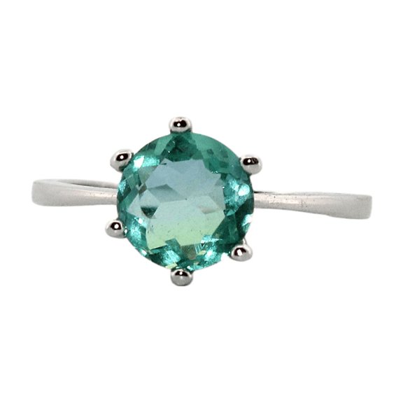 1ct Round Blue & Green Tourmaline Silver Ring, Size 6 1RBGTSRS6