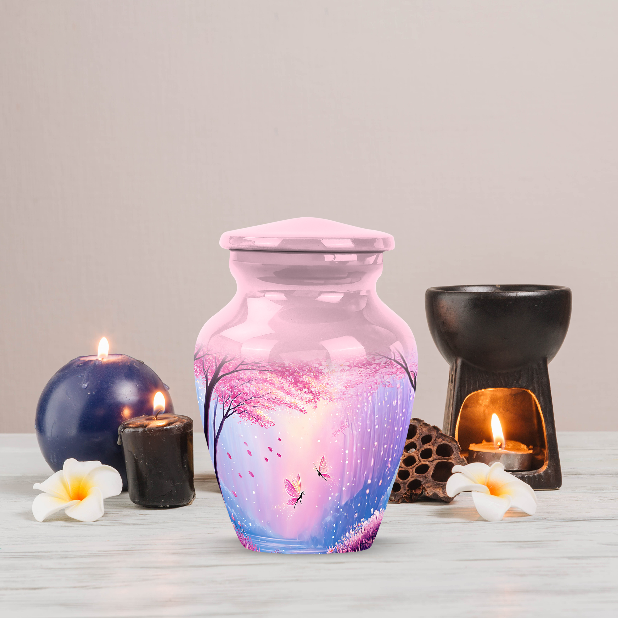 MUKTIVE Cherry Blossom Burial Urns for Ashes Adult Man, Memorial Peach Urn for Ashes for Mom, Decorative Cremation Urn, Funeral Urns for Adult, Keepsake Portable Ash Holder, 3 Inch