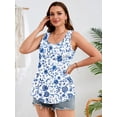 thumbnail image 6 of SHOWMALL Women's Summer Tops 2 Pack, Plus Size Flowy Sleeveless Shirts, Elegant U-Neck Floral Vacation Tank Tops -Black & Blue Chinoiserie Floral 3X, 6 of 8