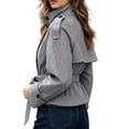 thumbnail image 4 of DPTALR Women's Gingham Stand Collar Double Breasted Belted Short Jacket Coat with Pockets,Size S-2XL, 4 of 9